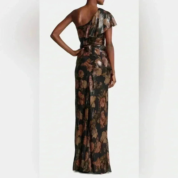 Ralph Lauren Collection Chiffon Evening Gown Floral One Shoulder Ruffle Dress 10 - Picture 5 of 13
